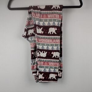 SO Burgundy and Pink Holiday Polar Bear Leggings girls size L